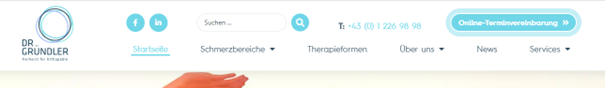 Screenshot Header Webseite mit Buchungsbutton